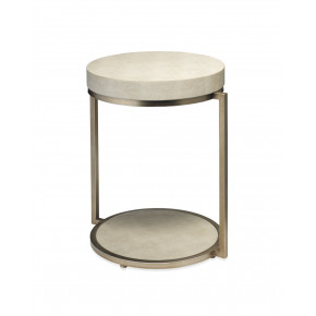 Chester Round Side Table Ivory Faux Shagreen and Antique Brass Metal