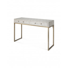 Kain Console Ivory Faux Shagreen and Antique Brass Metal