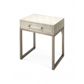 Kain Side Table Ivory Faux Shagreen and Antique Brass Metal