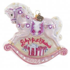 Baby's 1st Rocking Horse Pink Glass Ornament