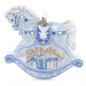 Baby's 1st Rocking Horse Blue Glass Ornament