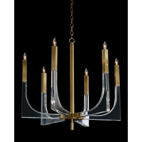 Acrylic and Brass Six-Light Chandelier