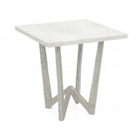 End Table In Nickel With Marble Top 22.5"H X 22"W X 1"D