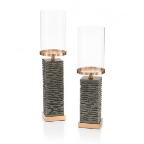 Set of Two Stacked Grey Marble Candleholders