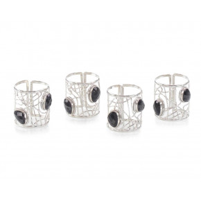 Set of Four Black Onyx and Nickel Napkin Rings