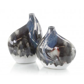 Set of Two Marbled Reactive Glaze Porcelain Vases
