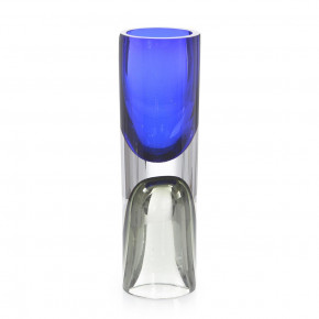 Royal Blue and Grey Handblown Hourglass Sculpture I 15.75"H X 3.5"W X 3.5"D