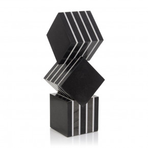 Cubed Black Marble Sculpture 19.5"H X 8.25"W X 8.25"D