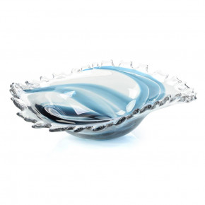 Hand-Blown Blue and Clear Glass Bowl 5.25"H X 16.5"W X 16.5"D