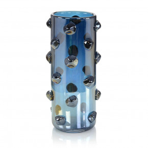 Iridescent Blue Handblown Glass Vase I 16.25"H x 7.25"W x 7.25"D