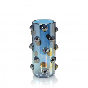 Iridescent Blue Handblown Glass Vase II 12"H x 6.25"W x 6.25"D