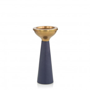 Pilliam Navy Leather Candlestick Small 10"H x 4.5"W x 4.5"D
