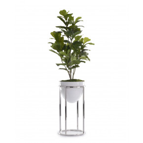 Green Fiddle Leaf Fig Tree with Silver Stand