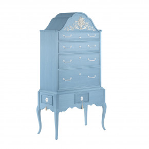 White Cirrus Carved Tallboy Painted Danish Blue