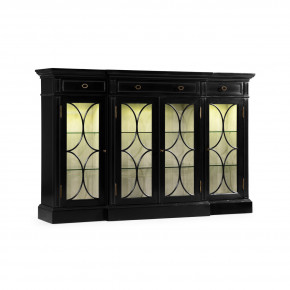 Sherwood Oak Four Door Breakfront Black Display Cabinet
