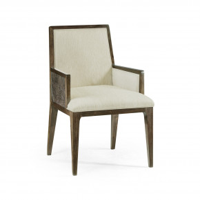 Gatsby Dark Grey Walnut Upholstered Dining Solid Arm Chair