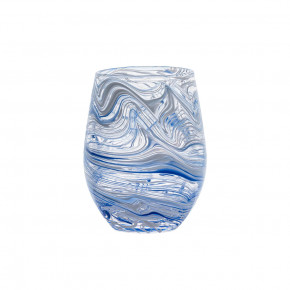 Puro Marbled Stemless Wine Glass Blue