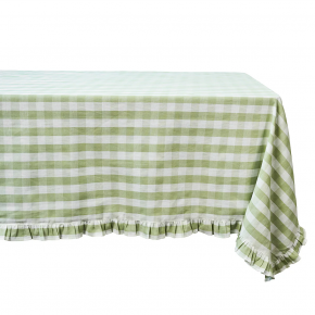 Gingham Ruffle Seagrass Tablecloth 60" x 120"