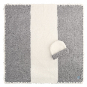 Center Stripe Baby Blanket with Cap 30" x 30" Stone w/ Creme