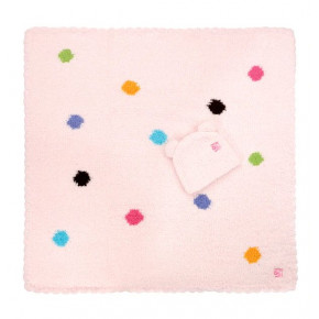 Baby Blanket Polka Dots with Bear Ear Cap Pink 30" x 30"