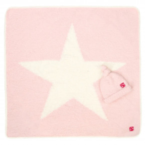 Star Baby Blanket with Cap 30" x 30" Pink/Creme