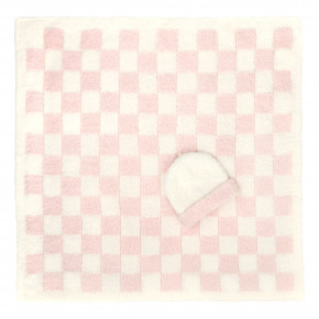 Baby Blanket Check with Cap Pink/Crème 30" x 30"