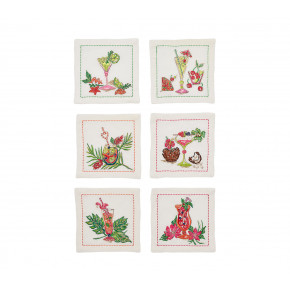 Tropicana Cocktail Napkins in White & Multi, Set of 6 in a Gift Box