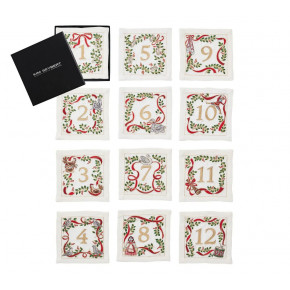 Xmas Carol White/Red/Green Cocktail Napkins, Set Of 12