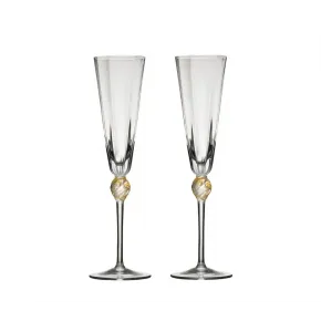 Daphne Clear/Gold Flute, Set Of 2