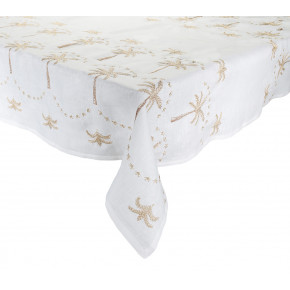 Embroidered Palm 52" x 100" White/Natural/Gold Tablecloth