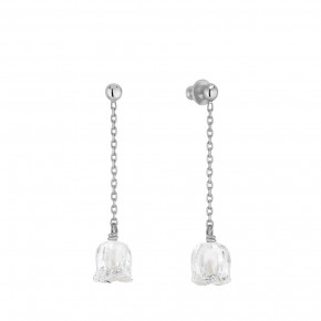 Muguet Long Earrings Clear Crystal, Silver