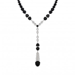 Adrienne Necklace, White Gold, Onyx, Diamonds (Special Order)