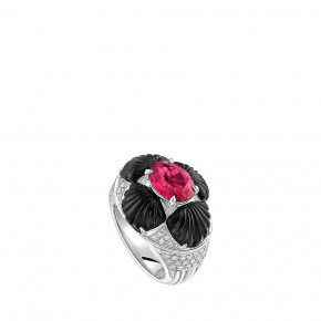 Adrienne Ring, White Gold, Rubellite, Onyx, Diamonds