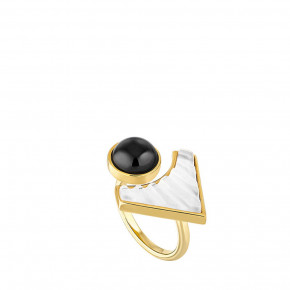 Style 1925 Ring Clear Crystal, 18 Carats Yellow Gold Plated, Black Resin