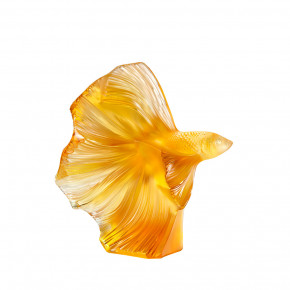 Fighting Fish Sculpture Large Amber