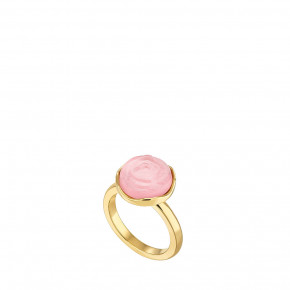 Pivoine Ring Pink Pearly On Clear Crystal, 18 Carats Yellow Gold Plated