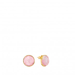 Pivoine Earrings Pink Pearly On Clear Crystal, 18 Carats Yellow Gold Plated