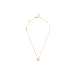 Pivoine Necklace Pink Pearly On Clear Crystal, 18 Carats Yellow Gold Plated