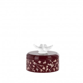 Fleurs De Cerisier Lacquered Wood Box Small Size, Clear Crystal, Pink And Burgundy Lacquered Wood