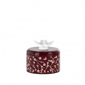 Fleurs De Cerisier Lacquered Wood Box Medium Size, Clear Crystal, Pink And Burgundy Lacquered Wood