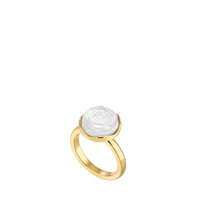 Pivoine Ring White Pearly On Clear Crystal, 18 Carats Yellow Gold Plated