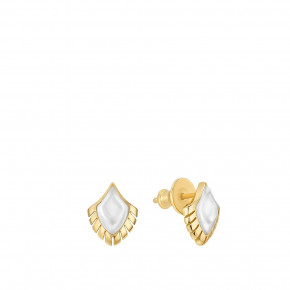 Paon Earrings White Pearly Clear Crystal, 18K Yellow Gold-Plated