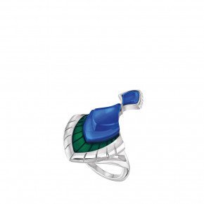 Paon Ring Blue Crystal And Green Lacquer, Silver