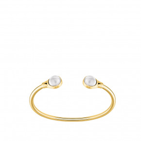 Cabochon Flexible Bangle White Pearly Clear Crystal, 18K Yellow Gold-Plated, Large