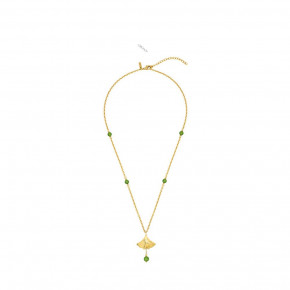 Ginkgo Small Necklace Antinea Green Crystal 18K Yellow Gold-Plated