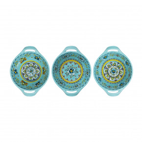 Madrid Turquoise Melamine Set Of 3 Mini Handled Bowls 4.75" Assorted