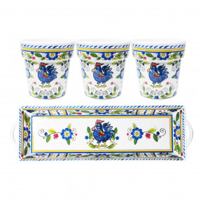 Rooster Blue Melamine Set of 3 Small Herb Pots with Matching Rectangle Tray