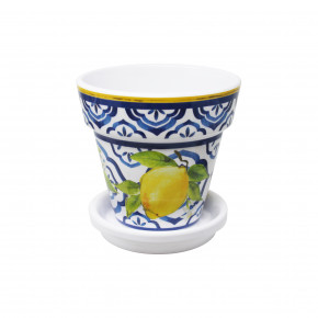 Palermo Melamine 5" Tall x 5.25" Diam Small Flower Pot with Drainage Hole and 4.75" Saucer