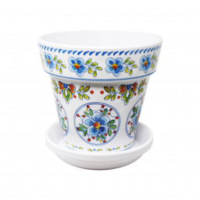 Madrid White Melamine 6.5" Tall x 7.25" Diam Large Flower Pot with Drainage Hole and 6.5" Saucer