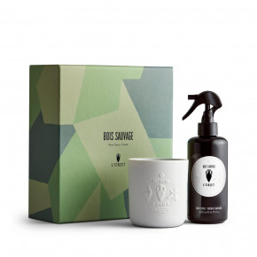 Bois Sauvage Room Spray + Candle Gift Set Box: 7.75x8.5 x 3.25˝/20 x 22 x 8cm; Room Spray: 6.75oz/200ml; Candle: 3 x 3.75" - 8 x 10cm/10oz - 300g
